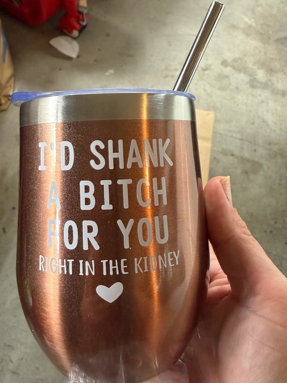 Rose Gold Insulated Stainless Steel Tumbler with Straw - Funny Script new.